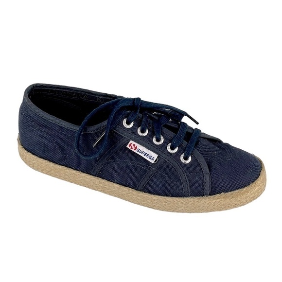 SUPERGA COTROPEU 2750 NAVY CANVAS BURLAP RUBBER SOLE LOW TOP SNEAKERS - Picture 1 of 9